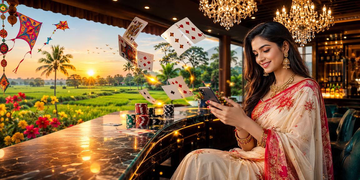 বগুড়ায় শাড়িতে তিন পাত্তি ও লটারি গেম উপভোগ করছেন একজন নারী